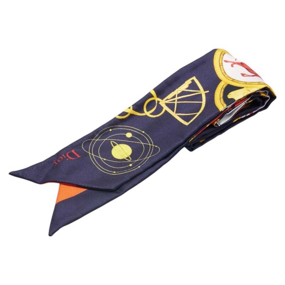 Christian Dior Dior Hourglass Key Motif Scarf Muffler Navy Gold Multicolor Si...